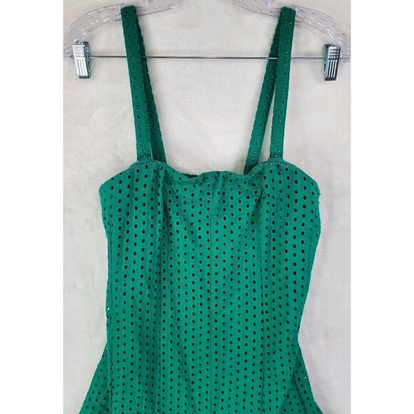 Anthropologie Maeve Lelia Eyelet Midi Dress Green Lined Sz 6 Small Sleeveless - Picture 3 of 12